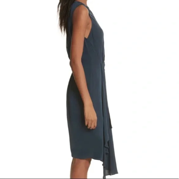 Milly Navy Front Drape Silk Dress - Picture 3 of 7